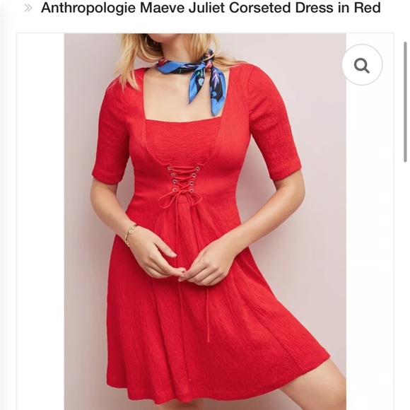 Maeve by Anthropologie, Juliet Red corseted,  lace up dress 4 - Picture 1 of 7